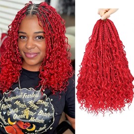 9 Packs Goddess Box Braids Crochet Hair 10 Inch Pre Looped Boho Box Braids Crochet Hair With Curly Ends Synthetic Bohemian Hair For Women (10 Inch, Red)