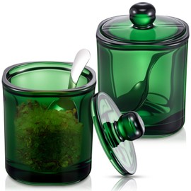 Reallnaive 2 Set Glass Salt Cellar with Lid and Spoon Container for Kosher, Sea, Himalayan Salt, Candy, Pepper, Heavyweight Seasoning Jar, Dishwasher Safe, 8.7oz(Green)