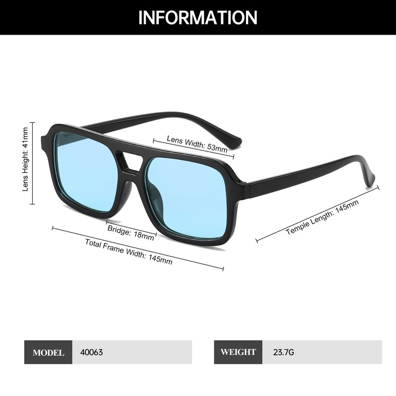 YAMEIZE Retro 70s Double Bridge Pilot Rectangular Sunglasses for Men