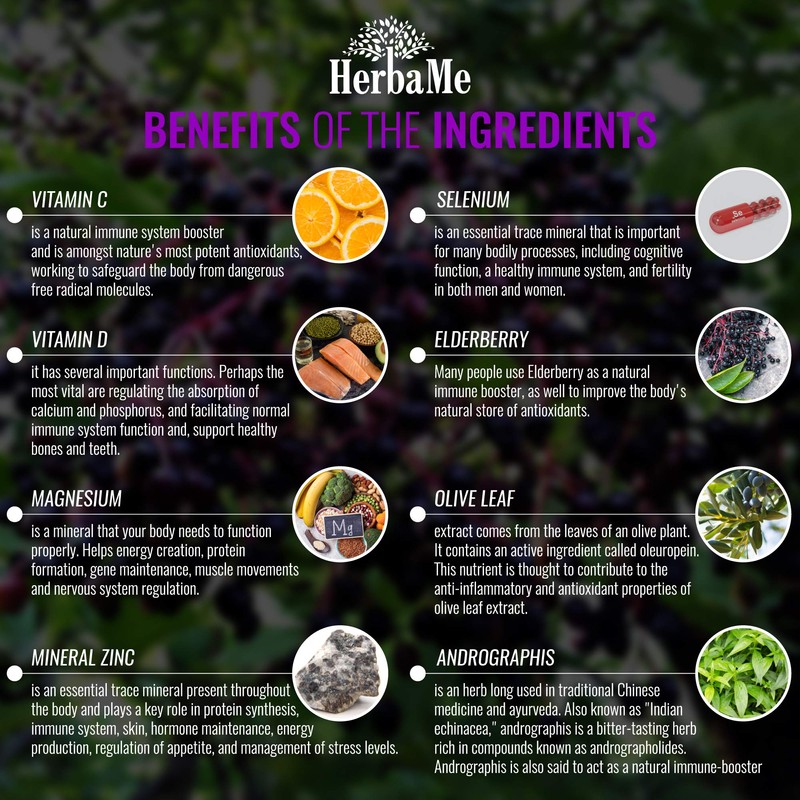 HerbaMe Advanced Immune System Booster 15 in 1 with Elderberry,
