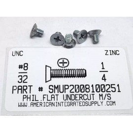 AMERICANINTEGRATEDSUPPLY.COM #8-32x1/4 Flat Undercut Head Phillips Machine Screws Steel Zinc Plated (50)