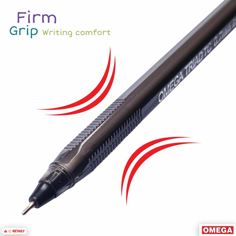 OMEGA Triad-TC Ballpoint Pens, BLACK, Fine Point (0.7 mm), Pack