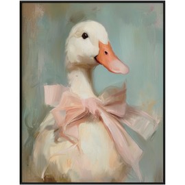 Cute Duck with Pink Bow Wall Art Girly Room Decor College Dorm Wall Art Soft Pastel Tones Painting Print Vintage Aesthetic Wall Decor Kids Room Decor (11 x 14 inch Print)