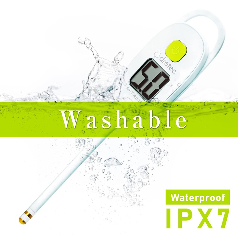dretec Salt Concentration Meter, Waterproof (IPX7), Completely Washable, Measures 0.1%