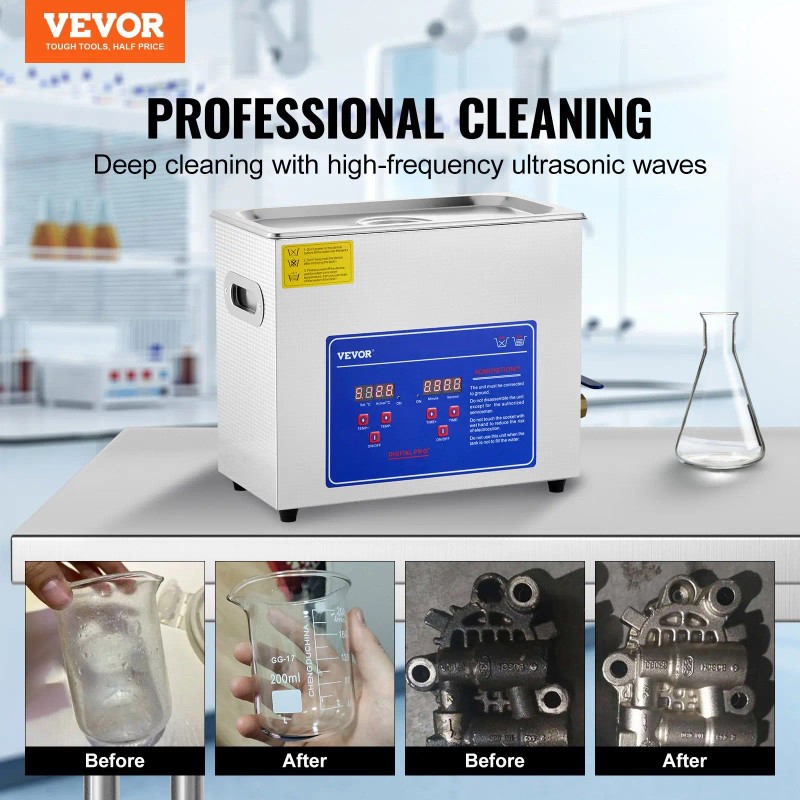 6L Commercial Ultrasonic Cleaner 40kHz Digital Timer Heater Stainless Steel