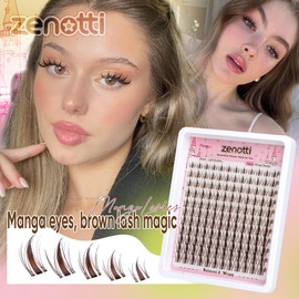 Brown Lash Clusters Manga Eyelash Clusters Natural Fairy Cluster Eyelash Extensions Wispy Spiky Individual Lashes Invisible Band DIY Anime Lash Extensions with Clear Band 8-16MM by zenotti
