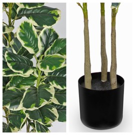 Variegated Fiddle Leaf Fig Tree 4ft Faux Fig Tree Tall Floor Plant Fake Ficus Lyrata Plant for Home Office Decor Faux Trees Indoor Housewarming Gift