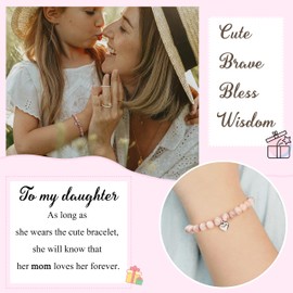 JoycuFF Gifts for Daughter from Mom, Bracelets for 8-12 Year Olds - Pink Charm Bracelet for Birthday, Graduation, Christmas, Easter
