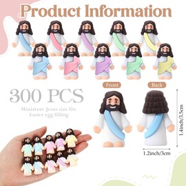 Bememo 300 Pcs Little Jesus Figures Bulk Original Design Mini Pocket Jesus Toys Rubber Figurine to Hide and Seek Religious Party Favors Sunday School Craft Baptism Gifts(Macaron Color)