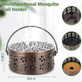 LimCryspp Retro Portable Iron Mosquito Incense Holder with Processing Round Fireproof Incense Burner Bronze, Indoor, Outdoor, Home, Camping Use (Bronze)