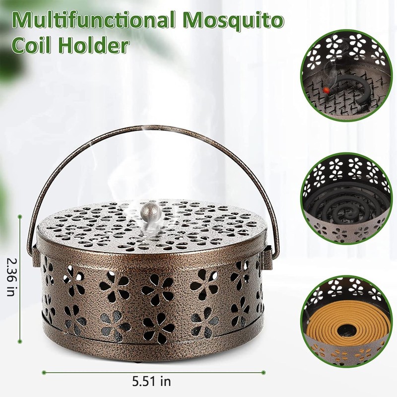 LimCryspp Retro Portable Iron Mosquito Incense Holder with Processing Round