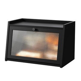 Large Farmhouse Bread Box with Window, Bread Storage Container for Kitchen Countertop, Black