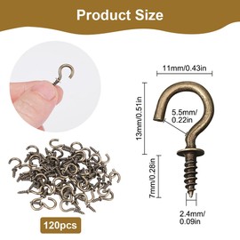 Pack of 240 Small Screw Hooks, Carbon Steel Small Hooks for Screwing 1/2 Inch Screw Hooks, Vintage Bronze Small Screw Hooks, Ceiling and Wall Screw Hooks, Screw Ceiling Hooks for Wood