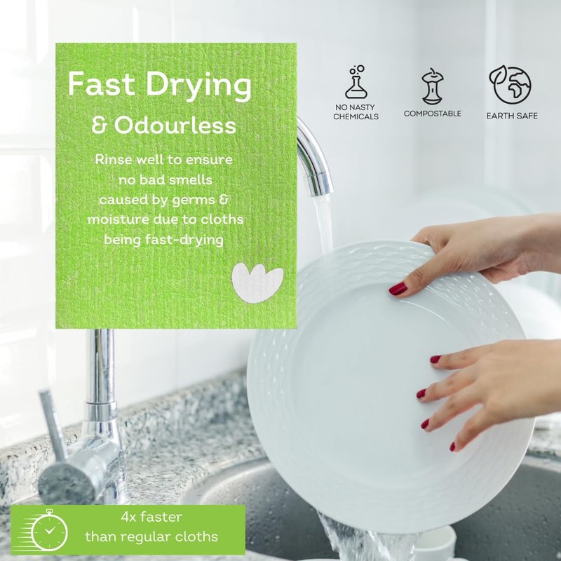 EKOH Design Swedish Dish Cloths 12 Eco Reusable Cellulose Cloths