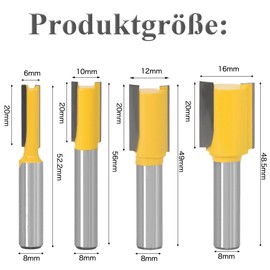 Mesee Set of 4 Milling Cutter 8 mm Shank, Flush Cutter, Straight Router Bit, Milling Cutter Groove Cutter Wood Cutter Bit Set, Milling Cutter Router Bit, Woodworking Cutting Tool Wood Cutter Cutting