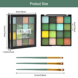 APOMOONS Lidschatten Palette 16 Farben, Glitzer Lidschatten Grün mit 3 green Lidschattenpinseln Glitzer Schminke, Mischbare Eyeshadow Kosmetik, Palette Augen Make Up Set für Frauen Mädchen