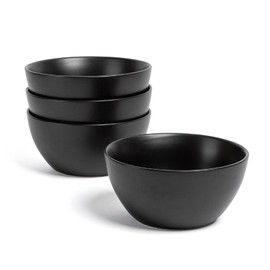 over&back Coupe Cereal Bowl Set - Stoneware Dishes - Comes with 4 Cereal Bowls - Easy-to-Stack Breakfast Place Settings - 6" x 6" x 2.6" - 25oz - Semi-Matte Black