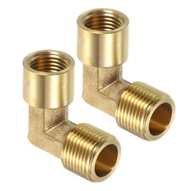 sourcing map 2 Pcs G 3/8 Inch Male x G 1/4 Inch Female 90 Degree Elbow, Brass L Right Angle Pipe Fitting, Connector for Fluid, Gas, Fuel, Oil, 31x31mm