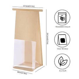 50 Pack Cookie Bags Packaging, DAJLFA Small Bakery Bags with Window, Tin Tie Tab Lock, Great for Muffin, Homemade Granola, Popcorn, Candies (3.9 * 3 * 9.2 Inches)