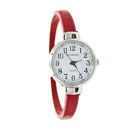 Women's Classic Easy Read Bangle Cuff Watch (Red)