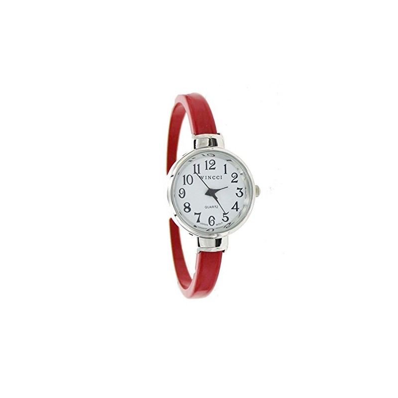 Women's Classic Easy Read Bangle Cuff Watch (Red)