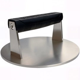 Manucode Stainless Steel Burger Smasher 3.25 LB – 8 Inch Steak Weight for Smash Burgers, Bacon, Sandwiches | Dishwasher Safe, Preheatable Protein Press with Silicone Handle | Commercial BBQ Tool