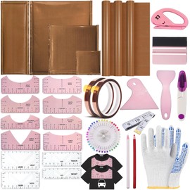 QUKLOGEN 70 Pcs Heat Press Pillow Bundle Tools Kit Include 4 Heat Pressing Transfer Pillow Mat 3 Pack Teflon Sheet for Heat Press 2 Rolls Heat Resistant Tape 12 Different Size T Shirt Guide Ruler