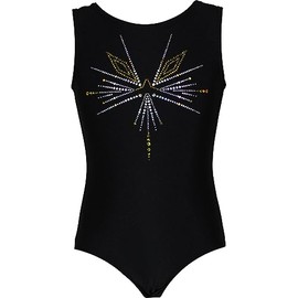 Gymnastics Leotard Stars Lycra Girls' Short-Sleeved Children's Gymnastics Bodysuit Short Sleeve, Lycra in black / motifs 5, 140