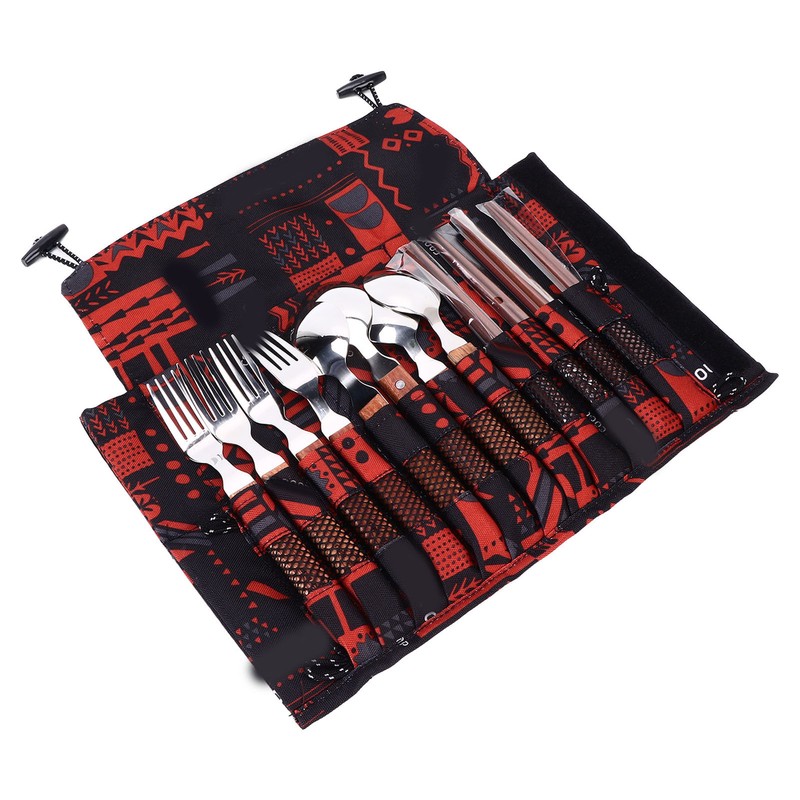 12 Pcs Stainless Steel Wooden Handle Tableware Set Outdoor 4
