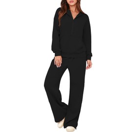 Women Two Piece Outfits 2 Piece Sweatsuit Set Fall Lounge Tracksuit Winter Oversized Loungewear Women's Long Sleeve Sweat Suits Y2k Black S