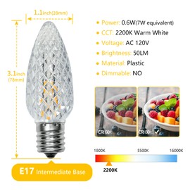 loongpopo 50pack C9 Christmas LED Light Bulbs, Strawberry Replacement Bulb 2200K Warm White Shatterproof & Waterproof Outdoor String Light Bulbs, E17 Candelabra Base Edison LED Bulbs for Decoration