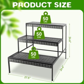 Meyoppm 3 Tier Metal Plant Stand, Ladder Flower Pot Holder Plant Stands, Tiered Plant Stand Outdoor Storage Organizer Rack for Home Garden Patio Balcony