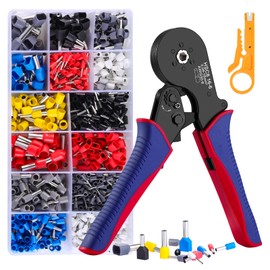 HOZKUY Ferrule Crimping Tool Kit, 0.08-16mm² Crimping Plier Set with 1200 Connectors (225 Dual Wire Terminals), AWG 30-6 Self-Adjustable Ratchet Bootlace Cables Crimp Tools 6 Side with Ferrules