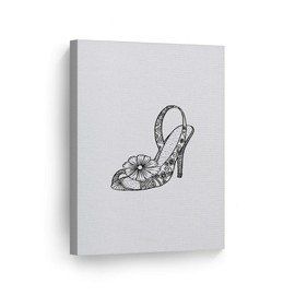 Smile Art Design Black and White Flowered High Heels Woman Shoes Glam Fashion Canvas Print Wall Art Office Bathroom Teen Girls Room Women Dorm Bedroom Living Room Wall Decor Ready to Hang 17x11