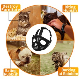 Short Snout Dog Muzzle - Adjustable Breathable Mesh Bulldog Muzzle, Dog Mask for Barking Biting Chewing Training (Size S)