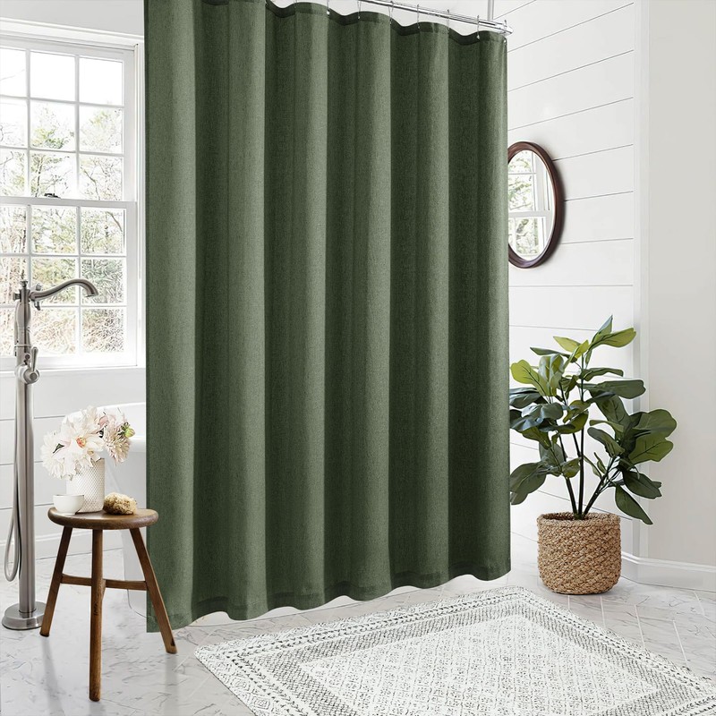 Olive Green Extra Long Linen 84 Inch Shower Curtain Bath