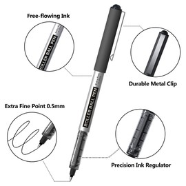 RollerBall Pens, Shuttle Art 50 Pack Black Fine Point Roller Ball Pens, 0.5mm Liquid Ink Pens for Writing Journaling Taking Notes School Office