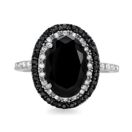 925 Sterling Silver Shiny Full Diamond Ring Oval Cut Black Onyx Marcasite White Cubic Zirconia Rings CZ Cocktail Rings Eternity Engagement Wedding Band Ring for Women (US Code 5-10) (7)