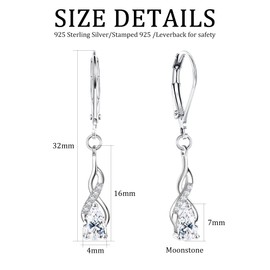 KRFY 925 Sterling Silver Earrings for Women Rainbow Moonstone Cubic Zirconia Hoops Dangle Earrings Silver 925 Leverback Moonstone CZ Infinity Drop Earrings Hypoallergenic Jewelry for Women Girls