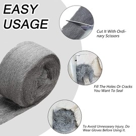 2PCS Steel Wool Fill Fabric DIY Kit,Coarse Wire Wool Roll,Coarse Wire Wool Hardware Cloth,Coarse Wire Fill Fabric,Steel Wool Gap Blocker Keep Mice Away from Holes/Siding/Pipeline/Vents in Garden,House
