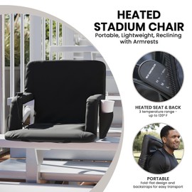Flash Furniture Malta Stadium Seat with Heated Back and Seat, 6 Recline Positions, Portable Chair with Backpack Straps, USB Battery Pack Not Included, Black