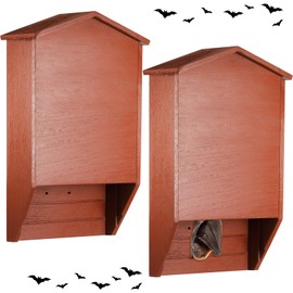 Wenqik 2 Pack Bat House for Outdoor for Tree Large Bat Box for Outside 2 Chamber Wood House Kit 15.6 x 9 x 3.2 Inch Weatherproof Wooden Shelter, Red Brown