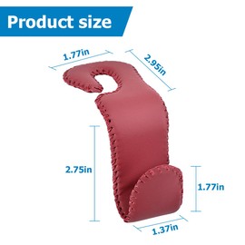 Zpana Car Headrest Hooks, 2PCS Leather U-Shaped Vehicle Purse Storage Hanging Holder for Purses Bags Coats, Automotive Seat Back Storage Organizer Hanger Accessories, Universal Fit (Wine Red)