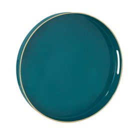 MAONAME 13" Round Tray, Teal Serving Trays with Handles, Modern Decorative Trays for Coffee Table, Plastic Ottoman Tray for Ottoman, Bathroom, Decor