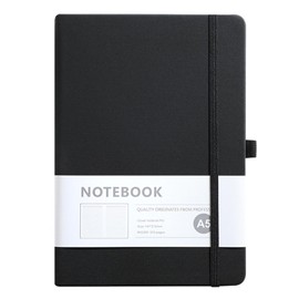 makanu Lined Notebook, A5 Size, 5.8'' x 8.3'', Black Cloth Cover, Journal NoteBooks, Diary Notepad, 200 Pages, 80 GSM Thick Paper, Hardcover, School & Office Supplies, Writing, Travel