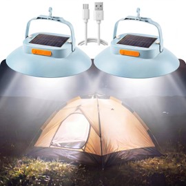Grinsvalley 2Pcs Solar Tent Light 4500mAh Rechargeable 1700LM USB Camping Lighting with Magnetic Hanging Waterproof Portable LED Canopy Lantern 3 Lighting Modes for Emergency Power Outages(Blue)