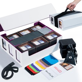 Extra Large Card Storage Box Holds 3600+ Cards Compatible with 12 Small Deck Boxes, Includes Cthulhu Dice Bag, 10 Colorful Dividers, 4 Protective Foam Pads, Perfect for MTG (W/P)