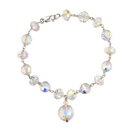 LTC Designs Hand Linked Aurora Borealis Bracelet With Ball Drop and Sterling Silver Clasp, 7.5" For Women, and Friends, Statement Bracelet, Great for Weddings, Mother's Day, and other Special Occasions