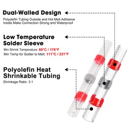 100PCS Solder Seal Wire Connectors AWG 22-18 Red Solder Seal Heat Shrink Butt Connectors Terminals Waterproof Sleeve Tube Wire Splice Connector for Marine Automotive Boat Wire Joint