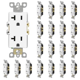 ThunderWay 20 Amp Heavy Duty Decorator Receptacle Outlet, Non-Tamper-Resistant, Self-Grounding, 5-20R, 2-Pole, 3-Wire Grounding, UL Listed, White (20 Pack)